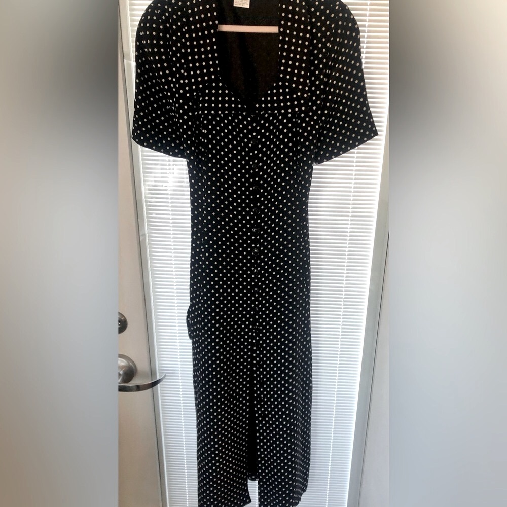 Vintage Black and White Polka Dot Open Front Dress 👗